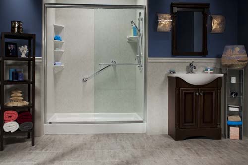 bathroom with glass door shower